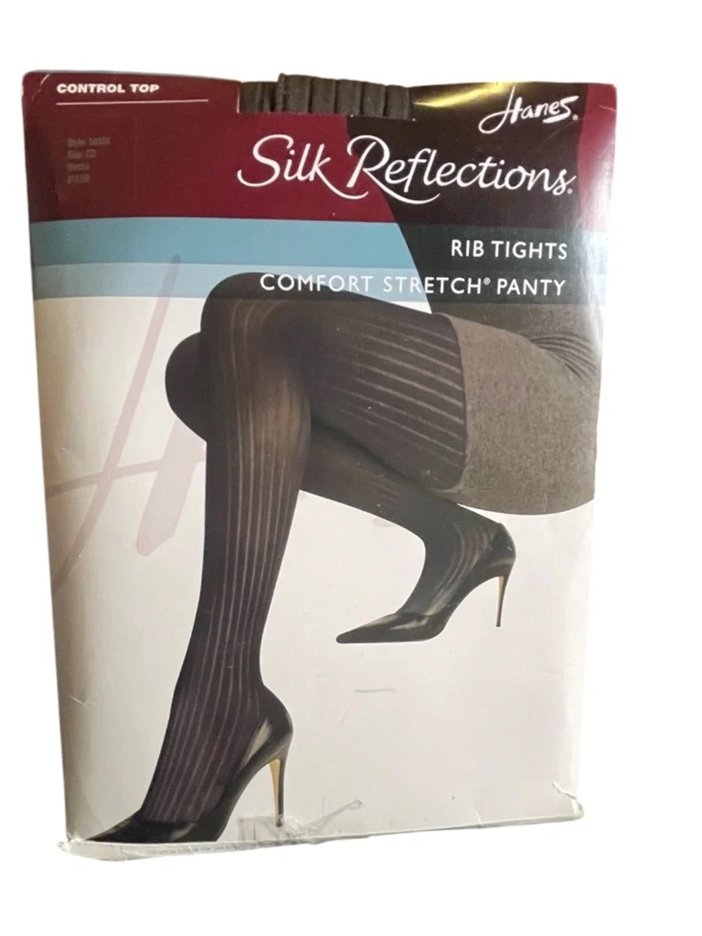 Hanes Silk Reflections Rib Tights Comfort Stretch Panty Control Top Sz CD Mocha